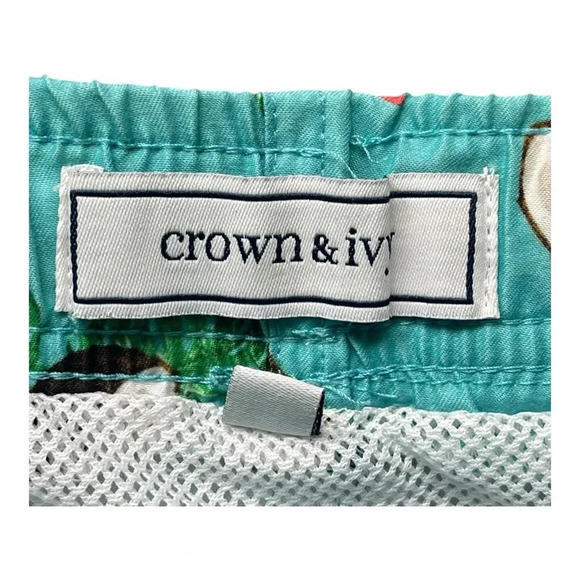 Crown & Ivy Tropical Coconut Drink Swim Trunks Teal Men Size Medium - Picture 8 of 11